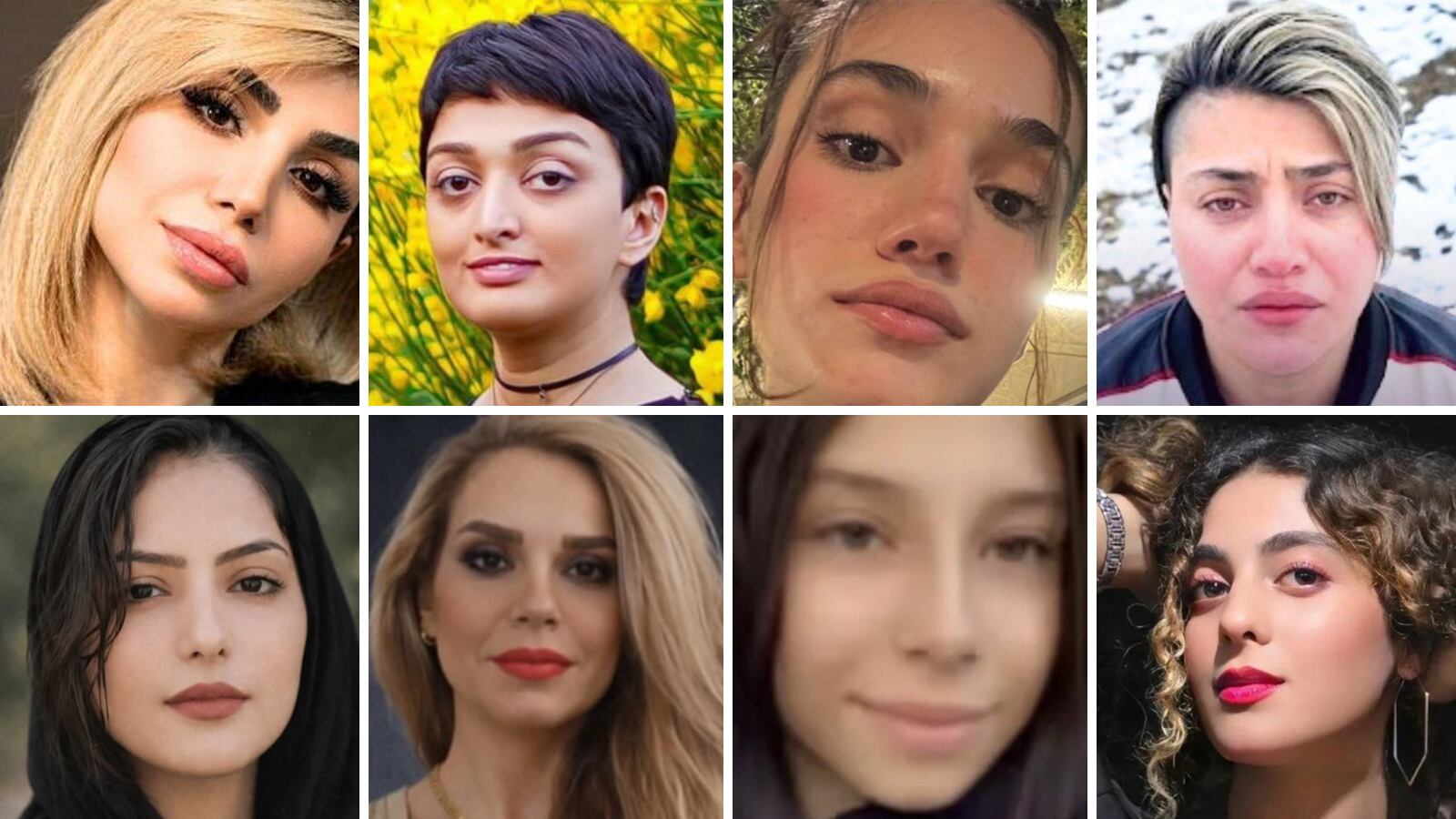 Composite portraits of eight Iranian women: Bita Hemmati, Venus Hosseininejad, Panah Movahedi Salamat, Mahboubeh Shabani, Ensieh Nejati, Golnaz Naraghi, Diana Taherabadi, and Ghazal Ghalandari